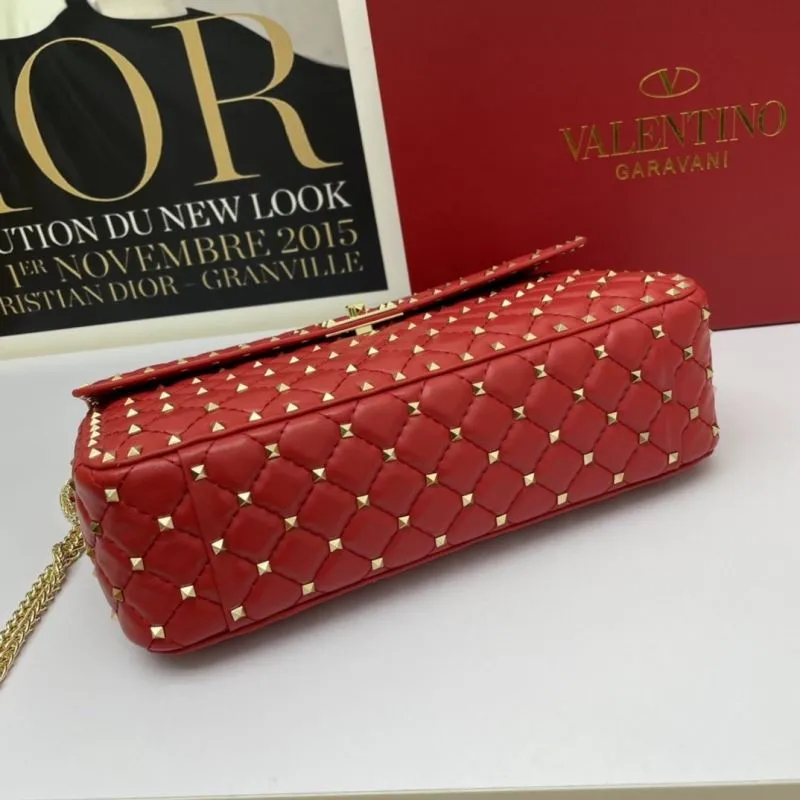 Valentino Red Studded Chain Handbag - Image 4