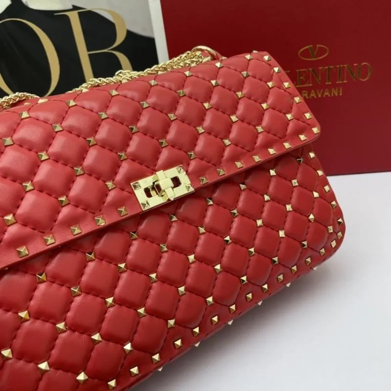 Valentino Red Studded Chain Handbag - Image 5