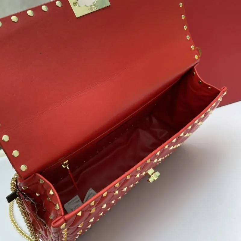Valentino Red Studded Chain Handbag - Image 7