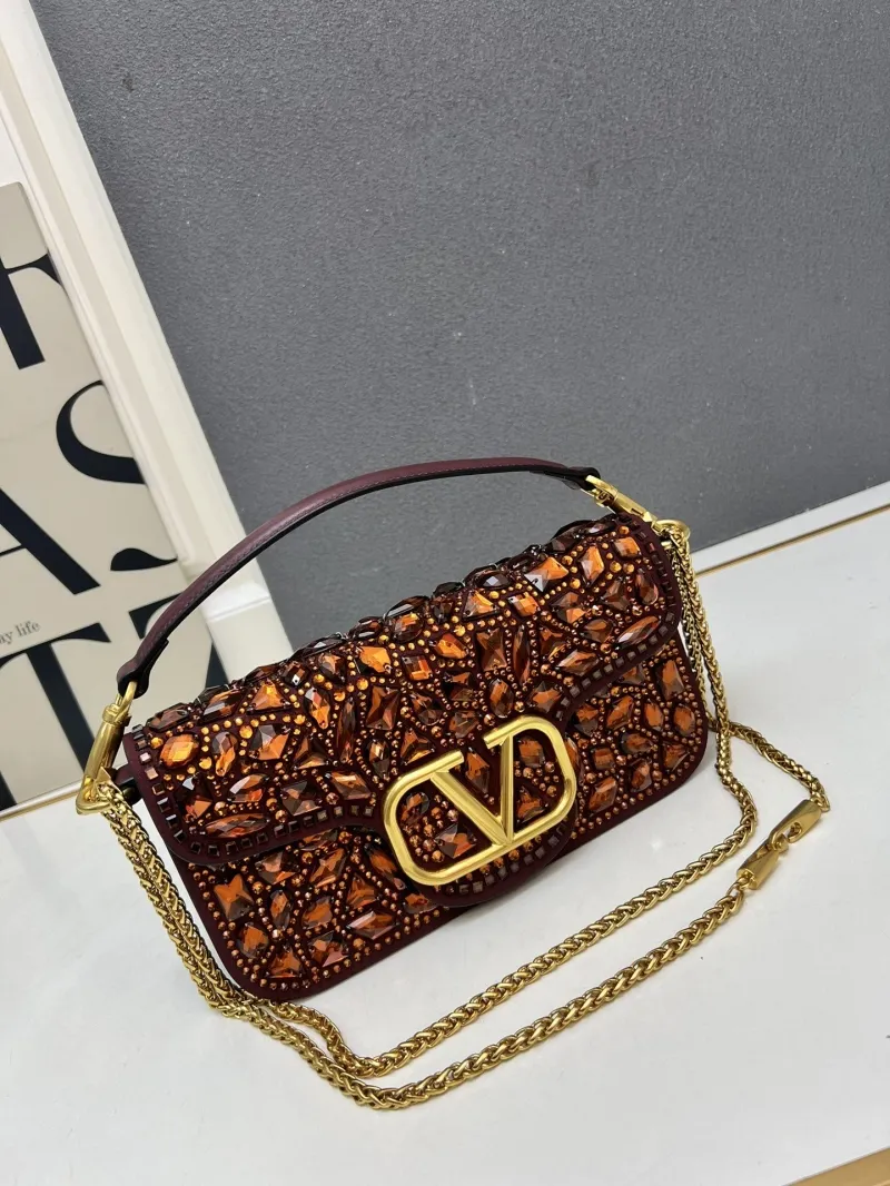 Valentino Burgundy Crystal Embellished Handbag 9917 - Image 3