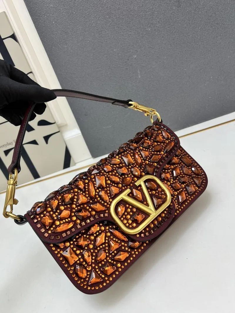 Valentino Burgundy Crystal Embellished Handbag 9917 - Image 4