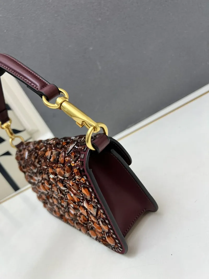 Valentino Burgundy Crystal Embellished Handbag 9917 - Image 6