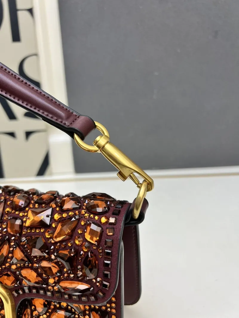 Valentino Burgundy Crystal Embellished Handbag 9917 - Image 7