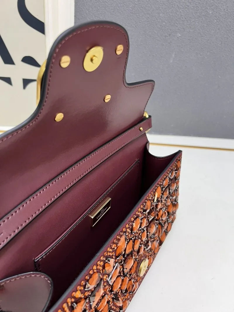 Valentino Burgundy Crystal Embellished Handbag 9917 - Image 9