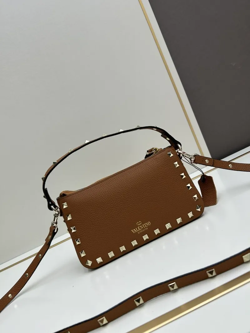 Valentino Brown Studded Leather Shoulder Bag - Image 3