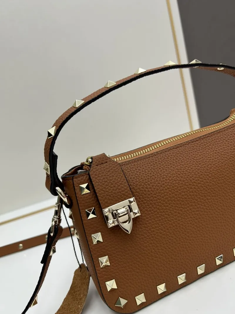 Valentino Brown Studded Leather Shoulder Bag - Image 4