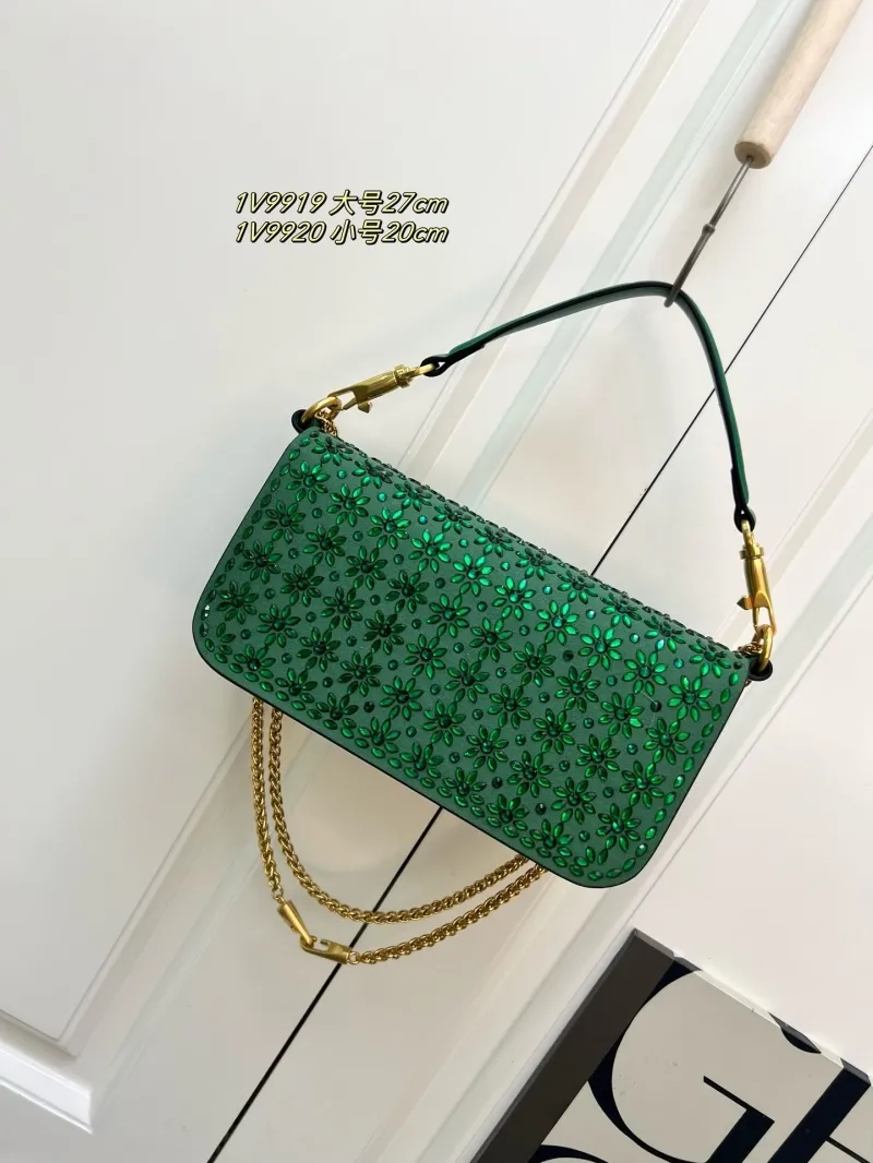 Alternative view of Valentino 1V9919 Green Crystal Flower Chain Shoulder Bag