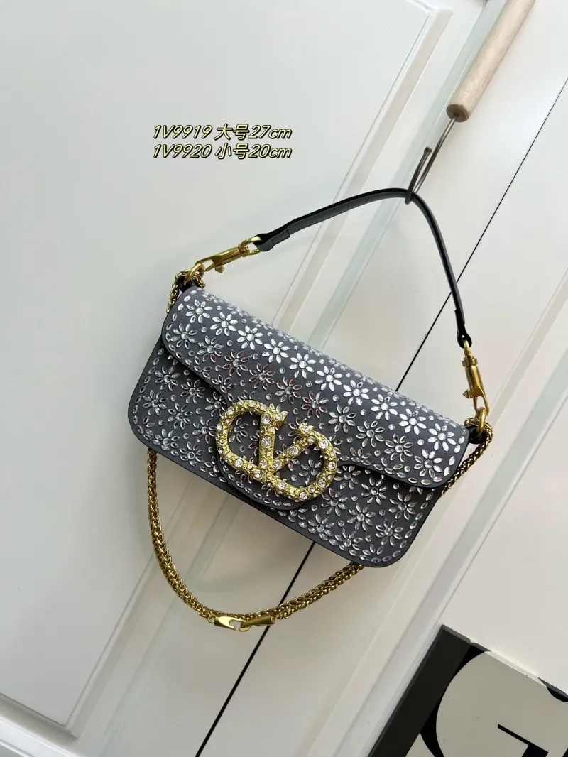 Valentino Large 27cm Gray Crystal Flower Shoulder Bag