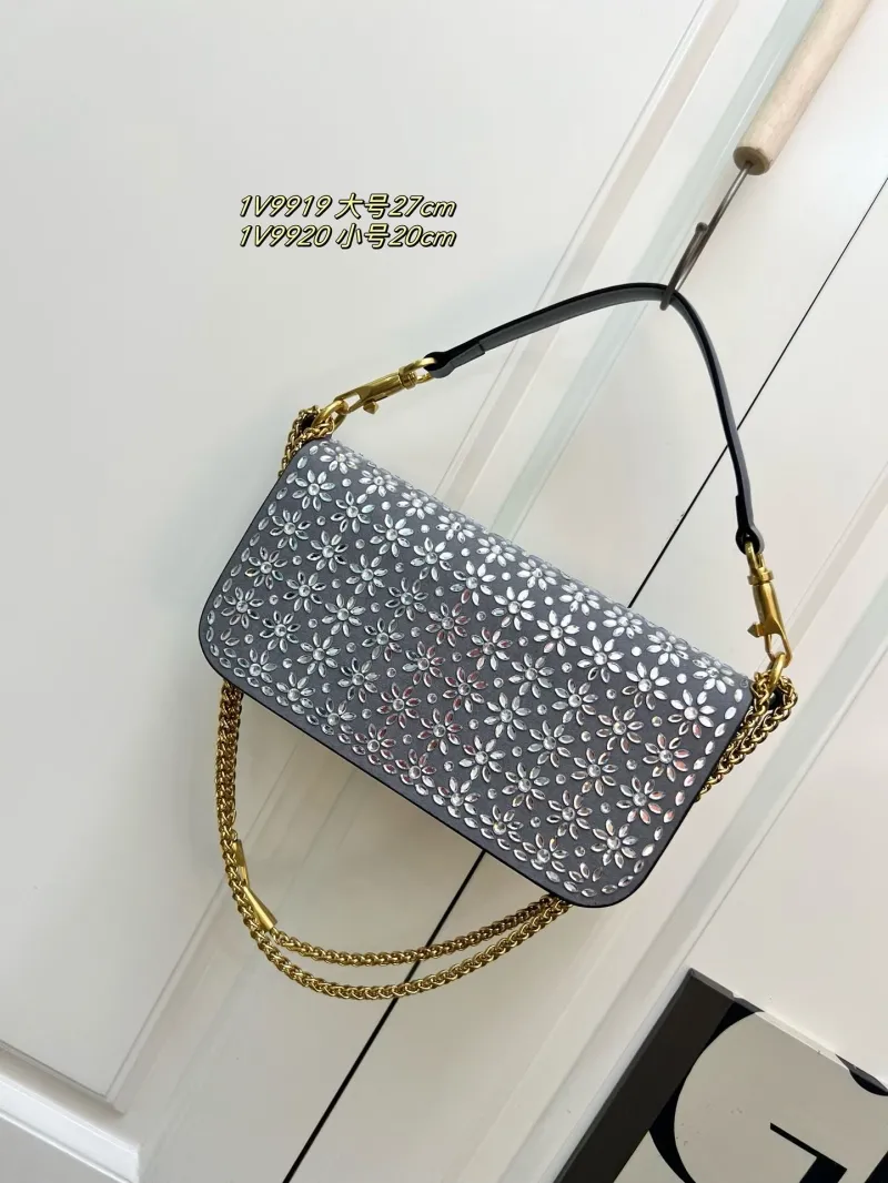 Alternative view of Valentino Large 27cm Gray Crystal Flower Shoulder Bag