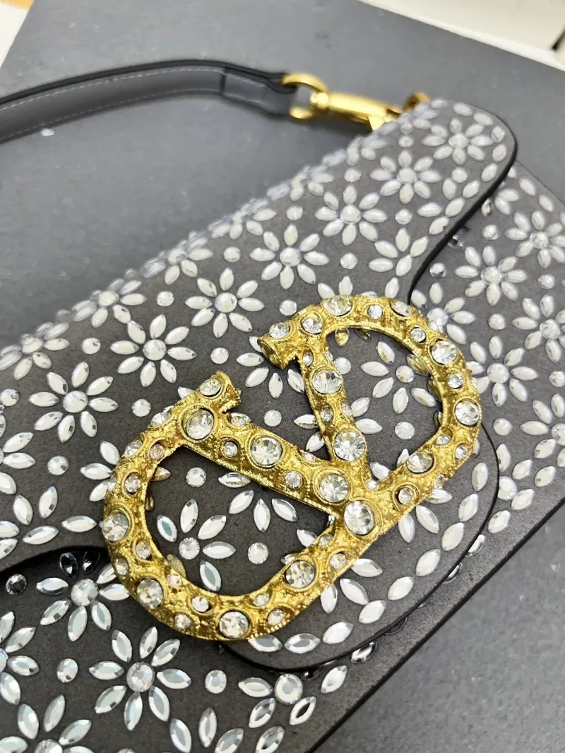 Valentino Large 27cm Gray Crystal Flower Shoulder Bag - Image 4