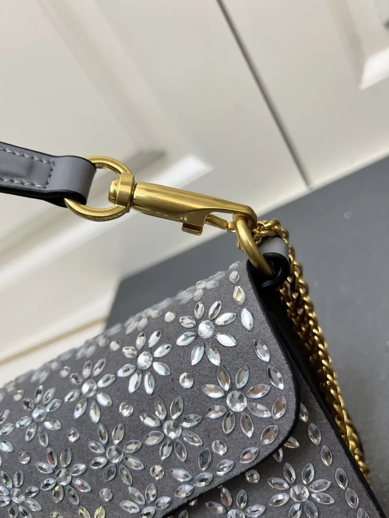 Valentino Large 27cm Gray Crystal Flower Shoulder Bag - Image 5