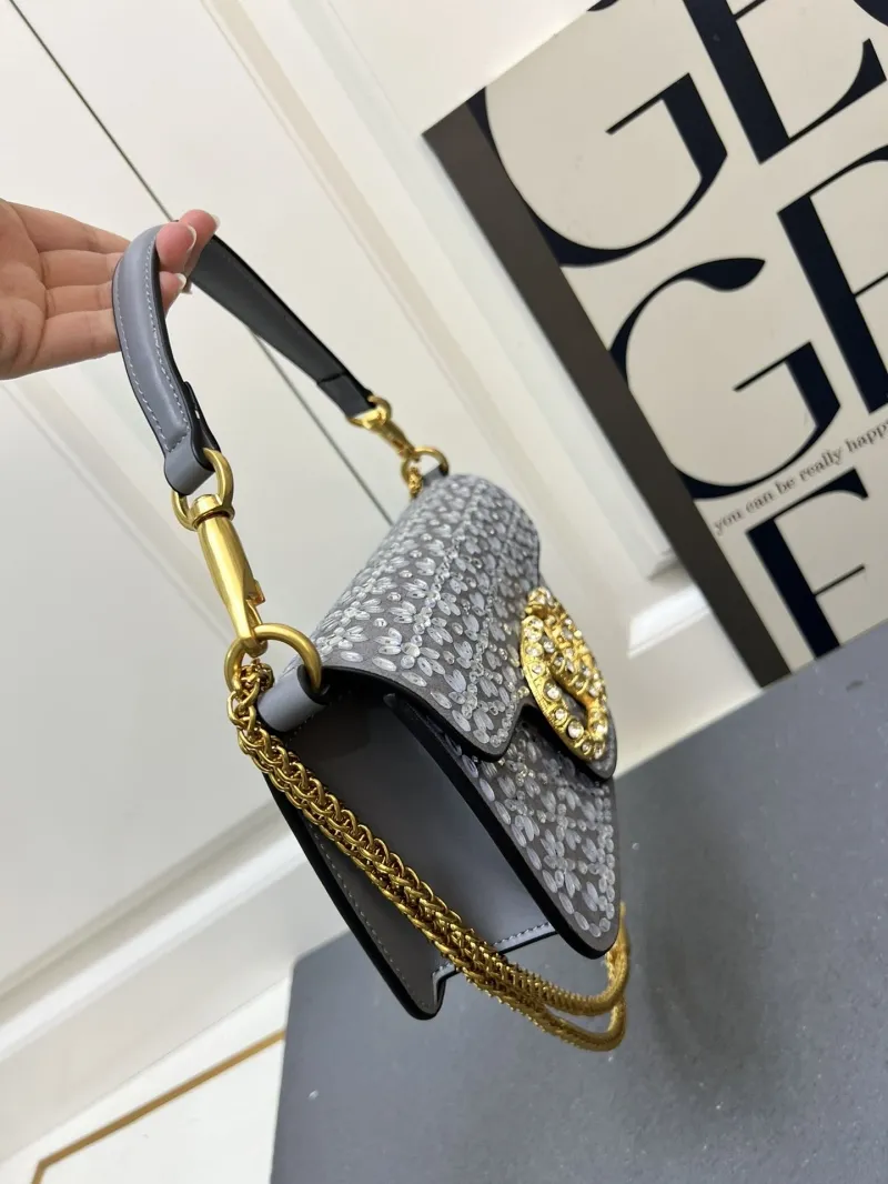 Valentino Large 27cm Gray Crystal Flower Shoulder Bag - Image 6