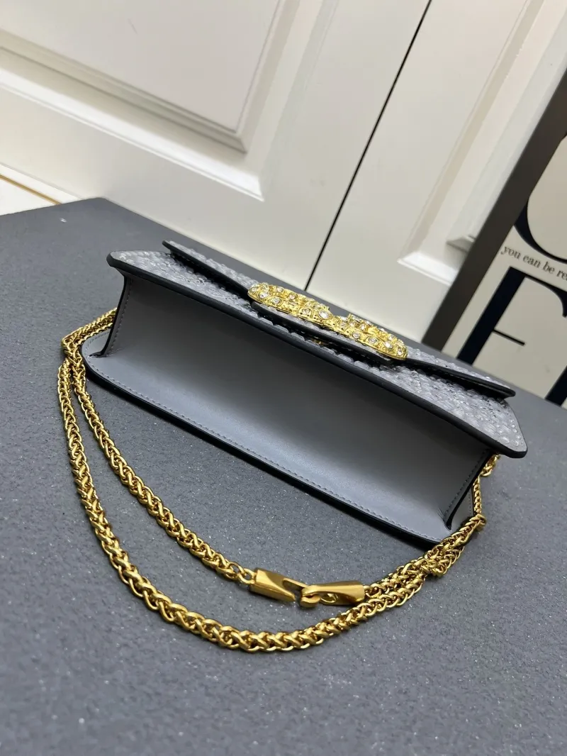 Valentino Large 27cm Gray Crystal Flower Shoulder Bag - Image 7