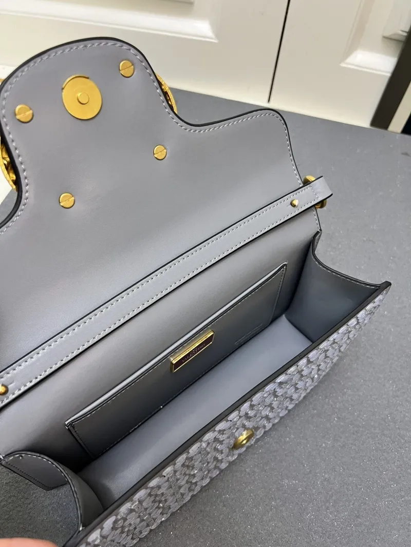 Valentino Large 27cm Gray Crystal Flower Shoulder Bag - Image 8