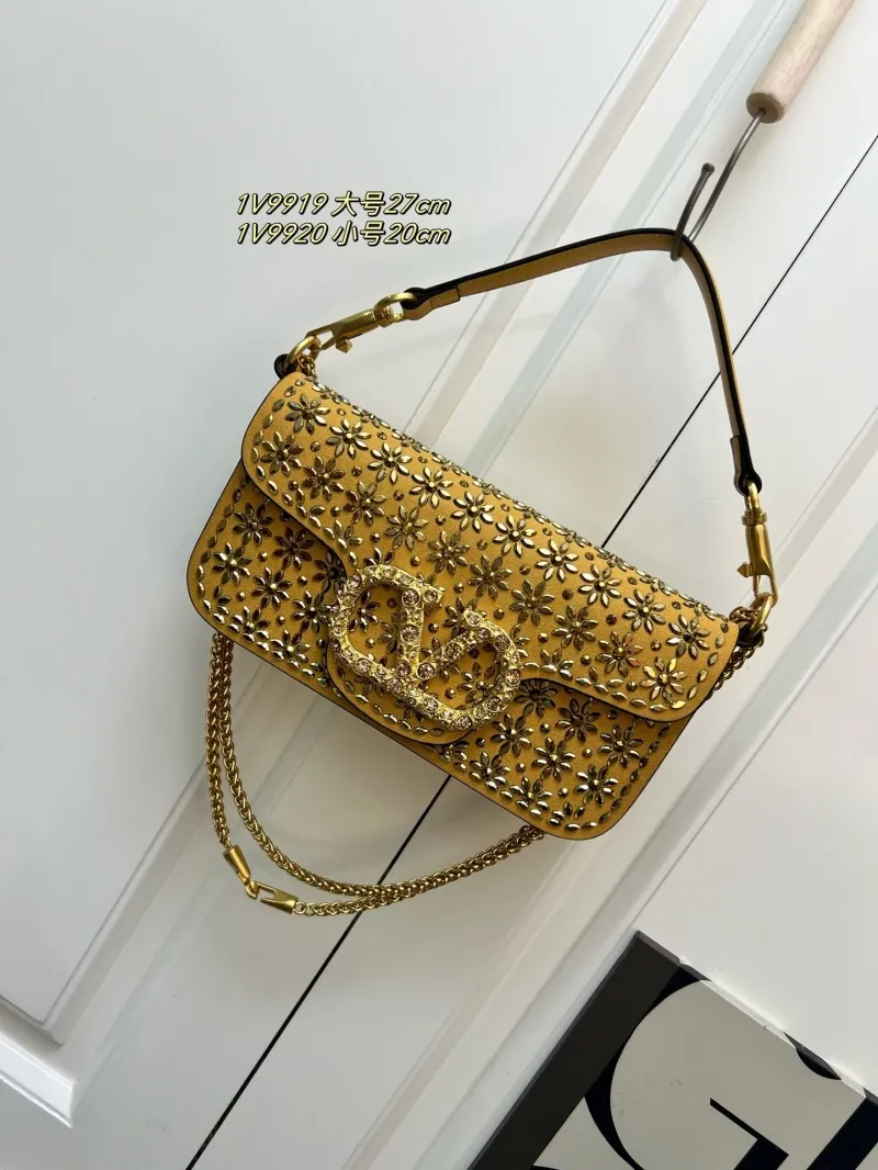 Valentino Yellow Studded Shoulder Bag 1V9919 Size 27cm