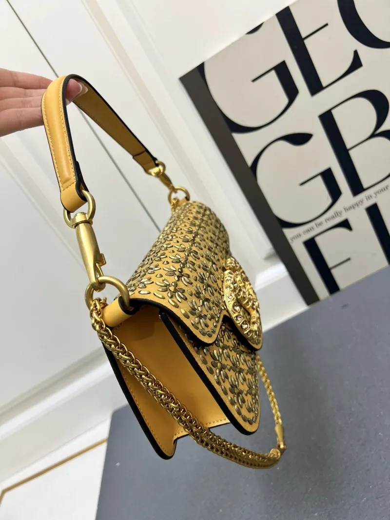 Valentino Yellow Studded Shoulder Bag 1V9919 Size 27cm - Image 6