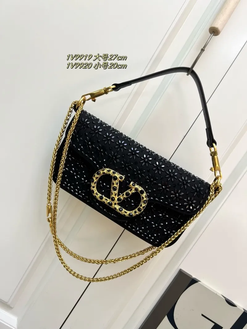 Valentino Black Crystal Chain Shoulder Bag