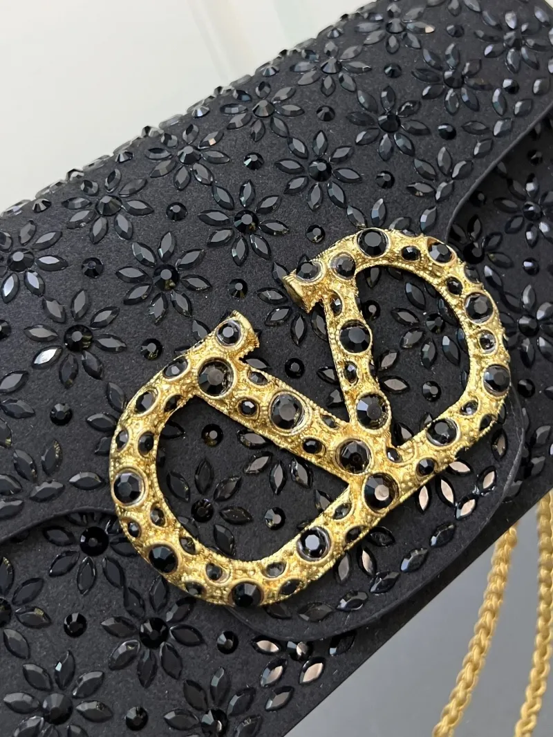 Valentino Black Crystal Chain Shoulder Bag - Image 4