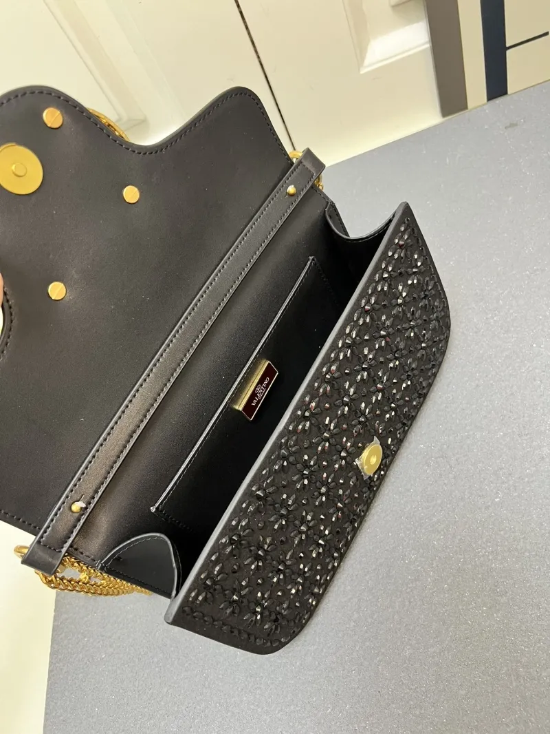 Valentino Black Crystal Chain Shoulder Bag - Image 8