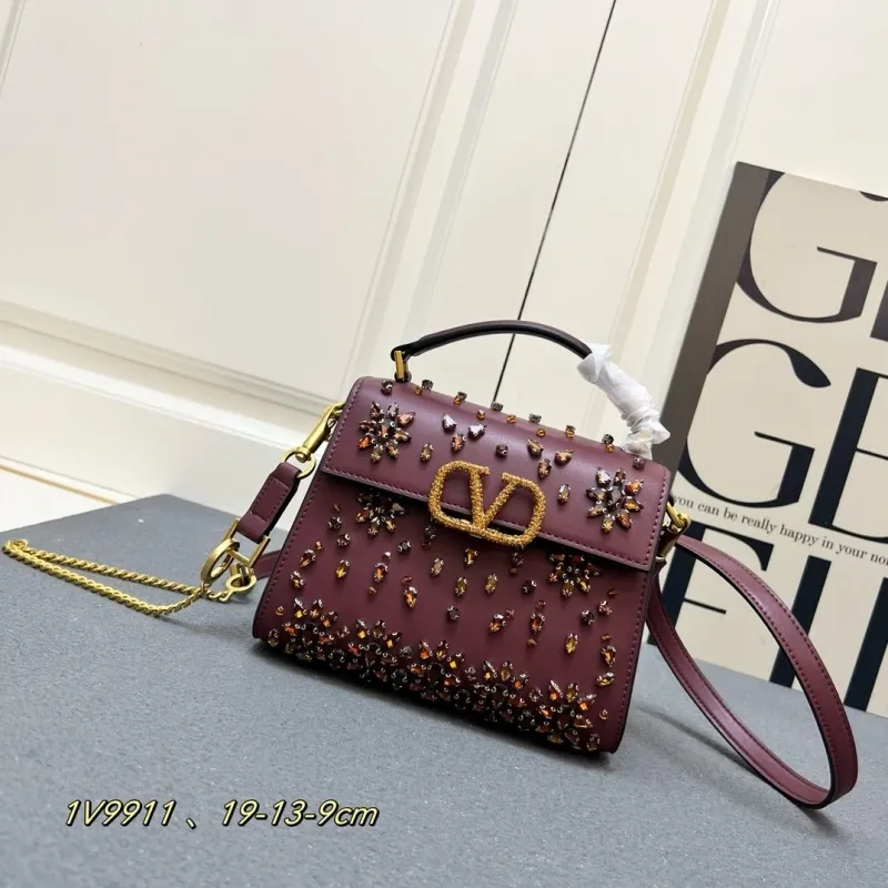 Valentino Burgundy Embellished Handbag 1V9911