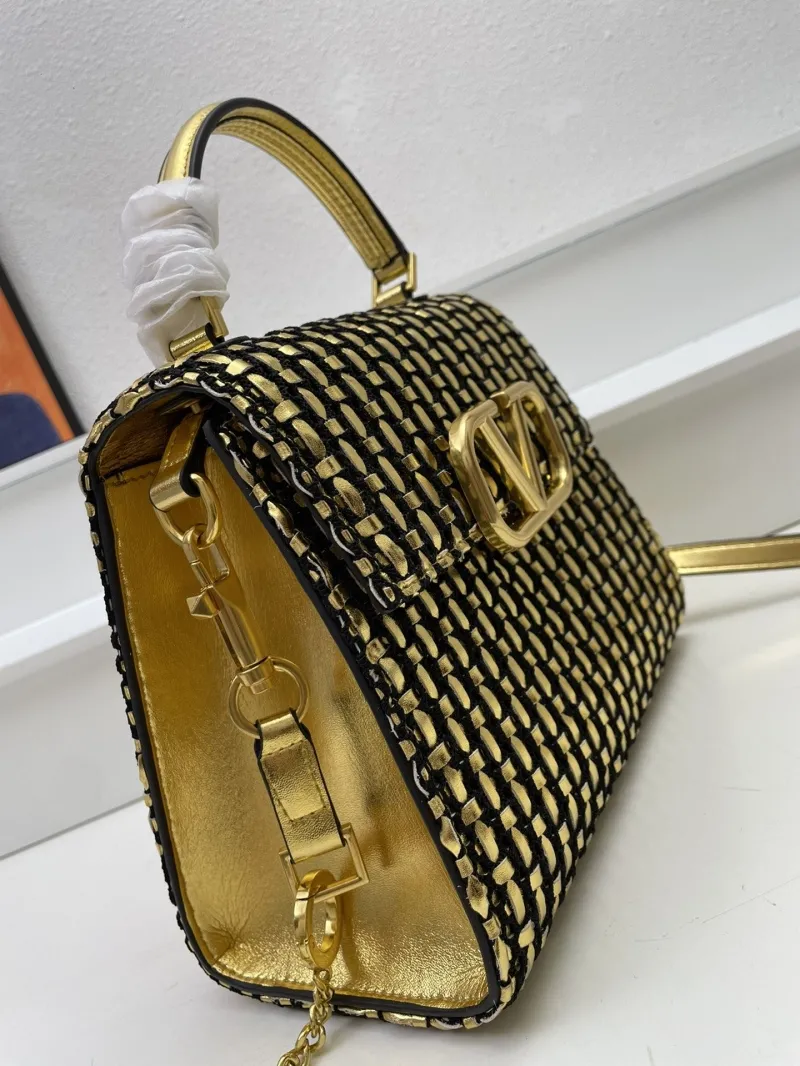 Valentino Gold Black Woven Handbag 22cm Model 9861 - Image 3