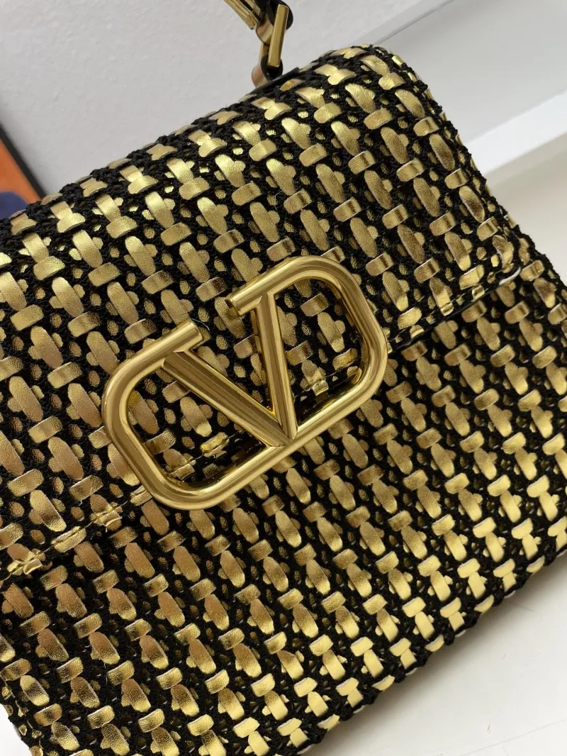 Valentino Gold Black Woven Handbag 22cm Model 9861 - Image 4