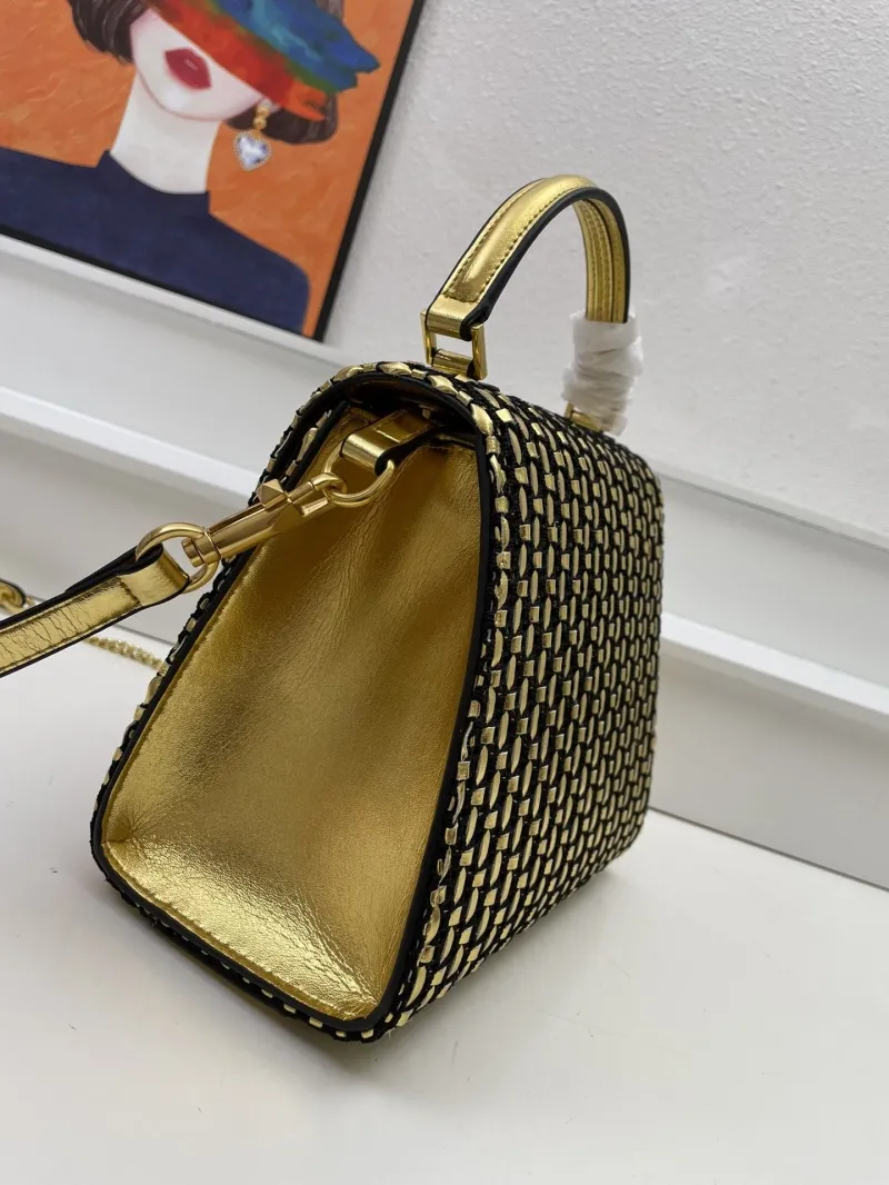 Valentino Gold Black Woven Handbag 22cm Model 9861 - Image 5