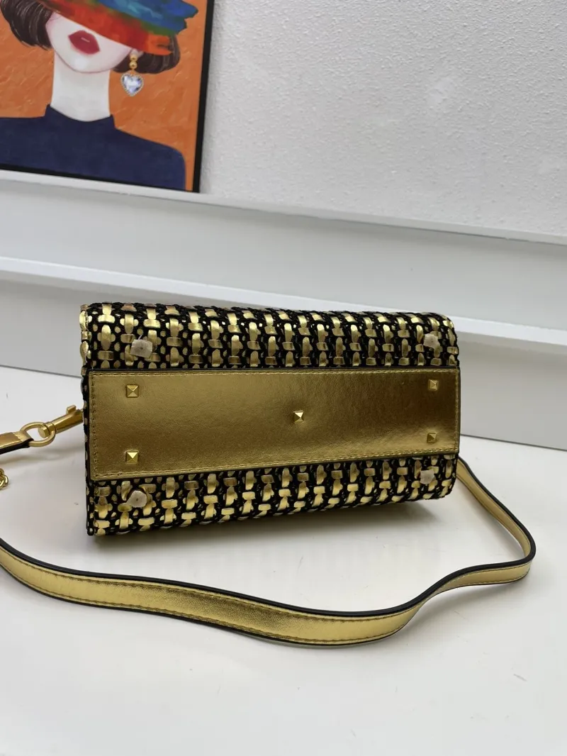 Valentino Gold Black Woven Handbag 22cm Model 9861 - Image 7