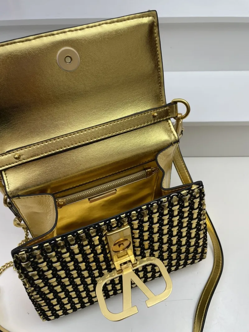 Valentino Gold Black Woven Handbag 22cm Model 9861 - Image 8