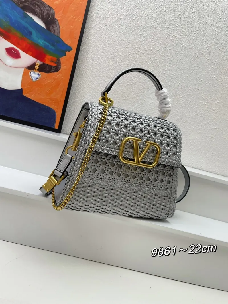 Valentino Silver Woven Handbag Model 9861 22cm - Image 3