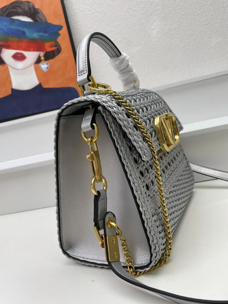 Valentino Silver Woven Handbag Model 9861 22cm - Image 5