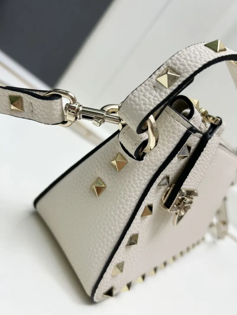 Valentino 9881 Cream Leather Studded Crossbody Handbag - Image 5