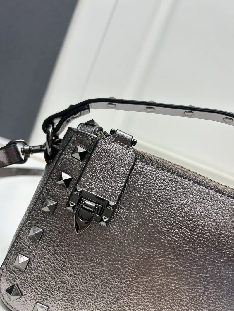 Valentino 9881 Metallic Gray Studded Shoulder Bag - Image 4