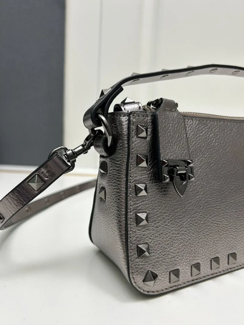 Valentino 9881 Metallic Gray Studded Shoulder Bag - Image 5