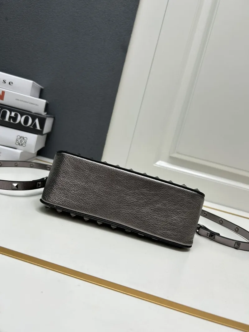Valentino 9881 Metallic Gray Studded Shoulder Bag - Image 7
