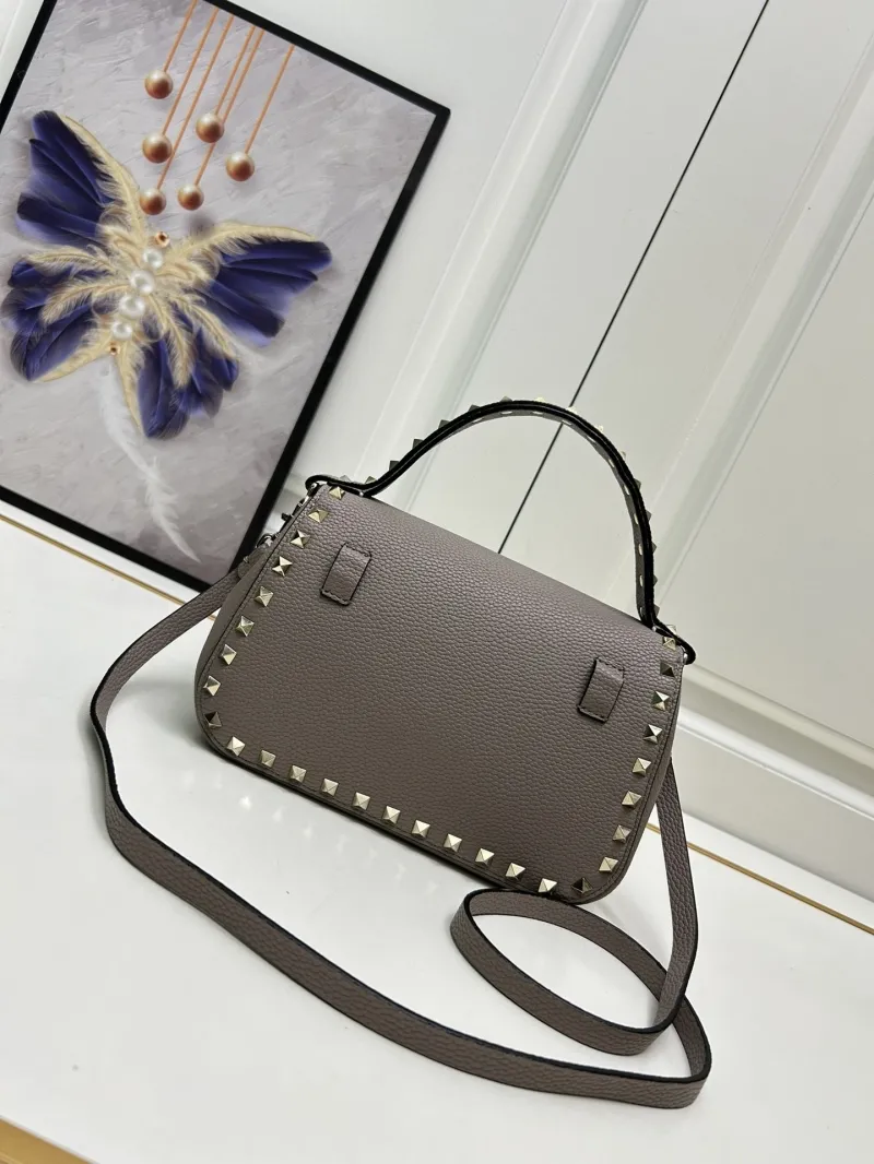 Valentino Gray Studded Leather Crossbody Handbag 23x15x9cm Model 9892 - Image 3