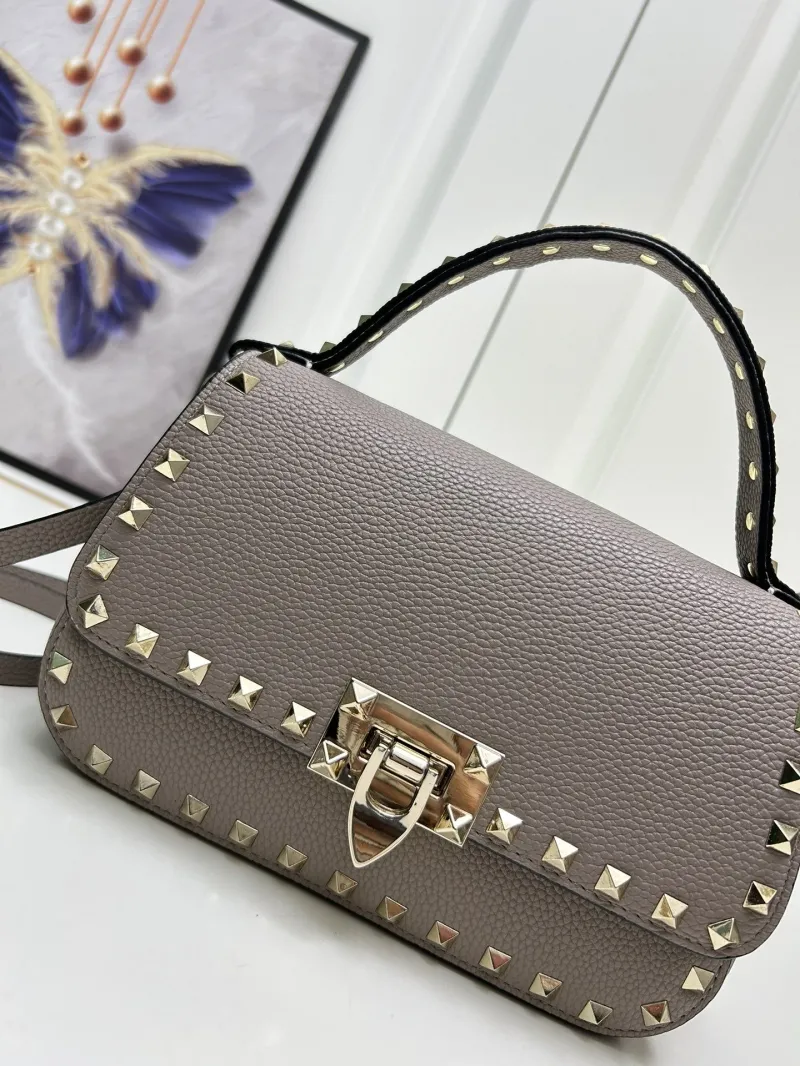 Valentino Gray Studded Leather Crossbody Handbag 23x15x9cm Model 9892 - Image 4