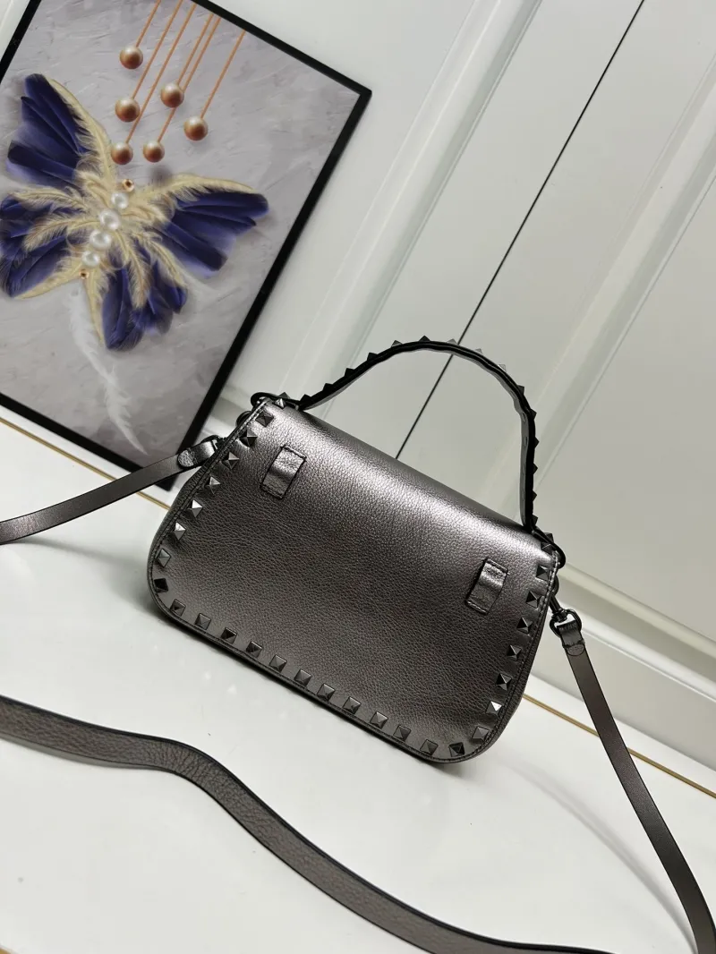 Valentino Metallic Silver Studded Handbag 9892 - Image 3