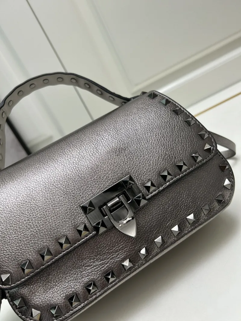 Valentino Metallic Silver Studded Handbag 9892 - Image 4