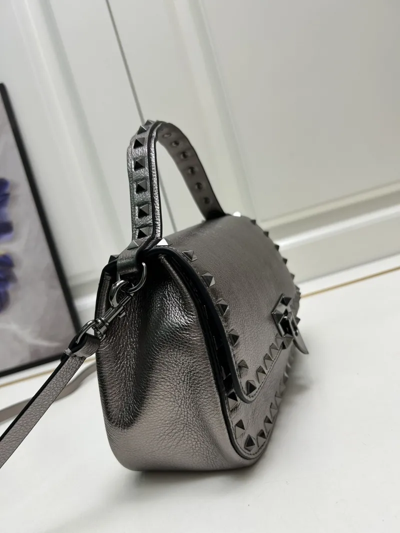 Valentino Metallic Silver Studded Handbag 9892 - Image 6