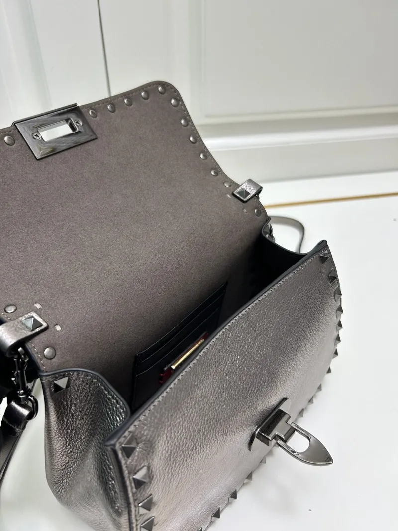 Valentino Metallic Silver Studded Handbag 9892 - Image 8