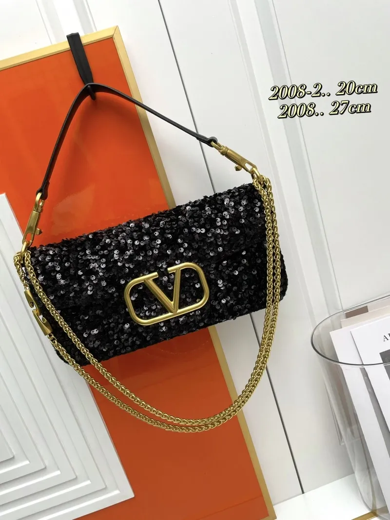 Valentino Black Sequin Shoulder Bag 20cm Model 171