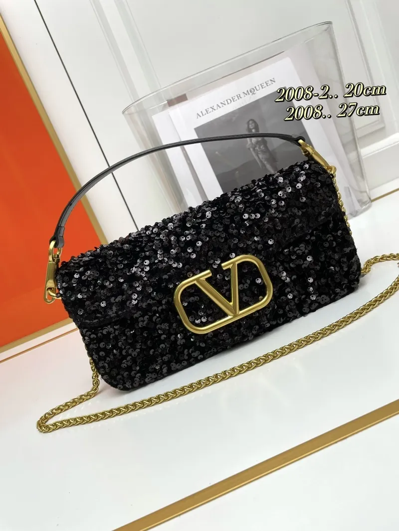 Alternative view of Valentino Black Sequin Shoulder Bag 20cm Model 171