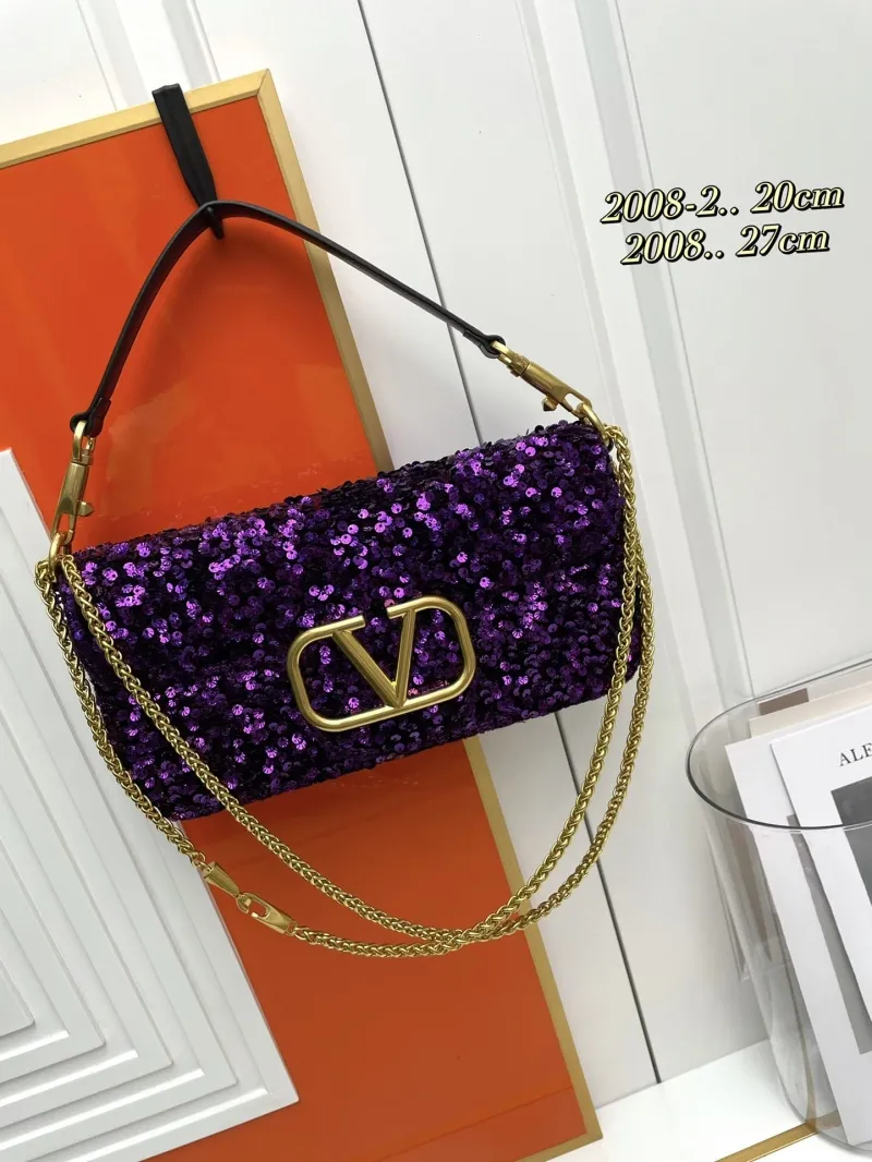 Valentino Purple Sequin Chain Shoulder Bag 172 20cm