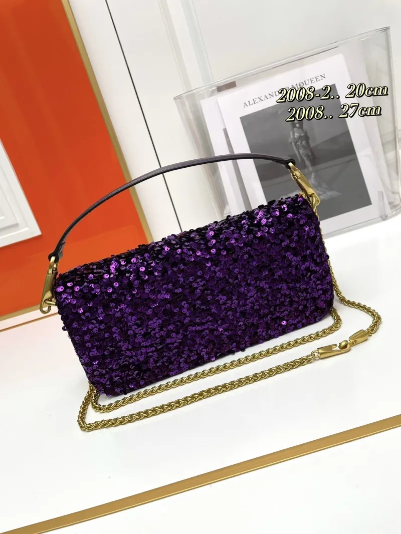 Valentino Purple Sequin Chain Shoulder Bag 172 20cm - Image 3