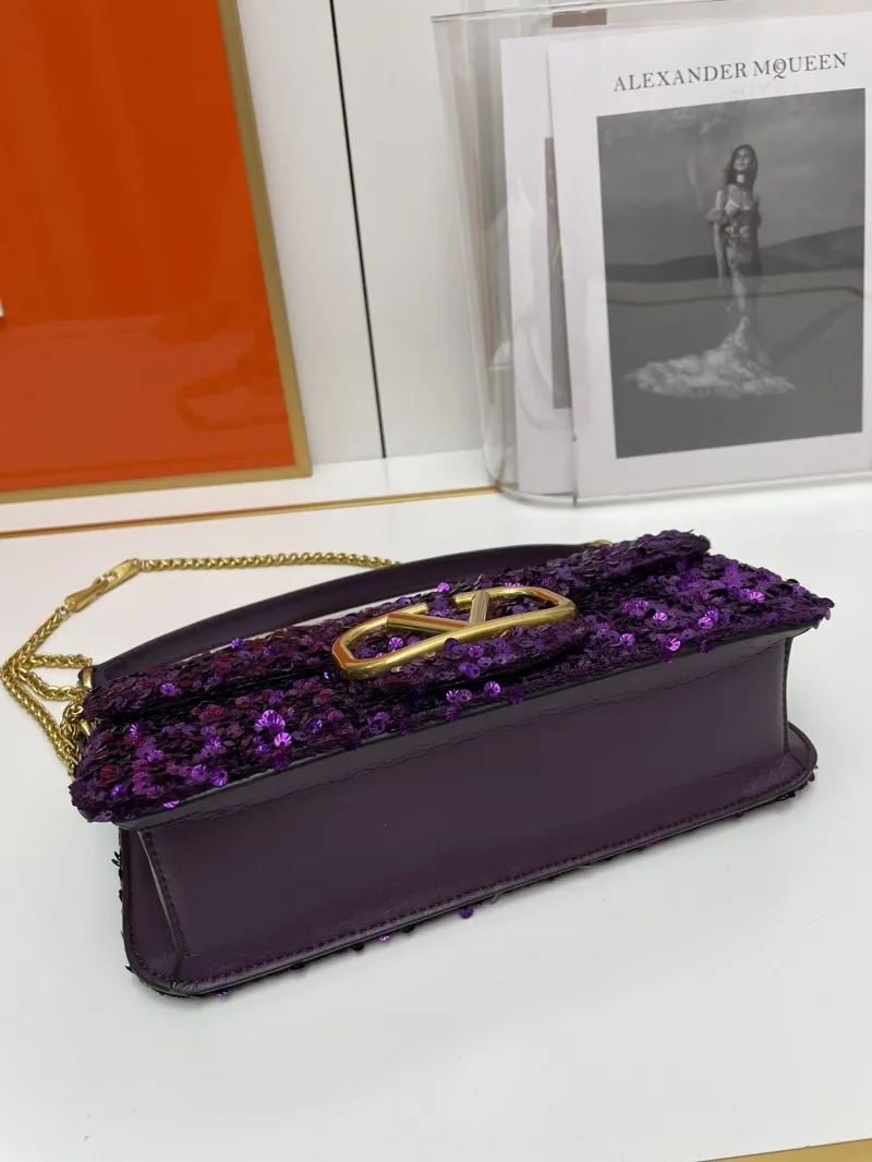 Valentino Purple Sequin Chain Shoulder Bag 172 20cm - Image 5