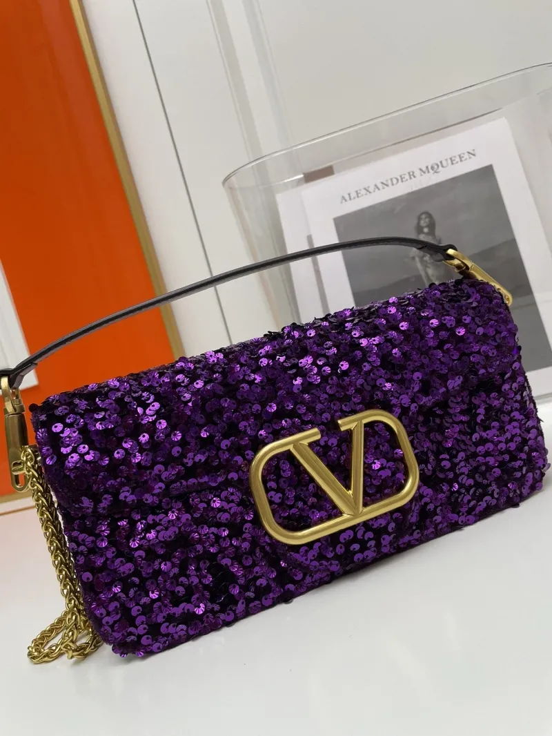 Valentino Purple Sequin Chain Shoulder Bag 172 20cm - Image 6
