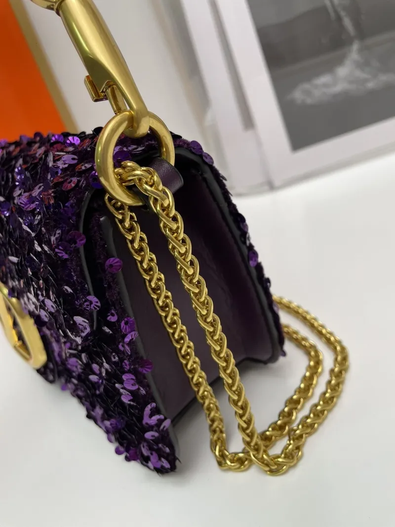 Valentino Purple Sequin Chain Shoulder Bag 172 20cm - Image 7