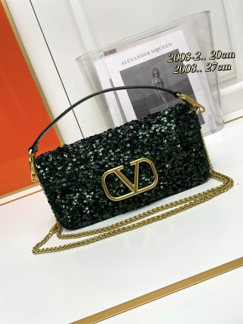 Alternative view of Valentino Dark Green Sequined Chain Shoulder Bag 20cm 27cm