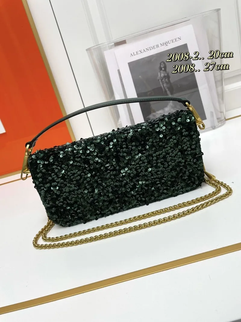 Valentino Dark Green Sequined Chain Shoulder Bag 20cm 27cm - Image 3